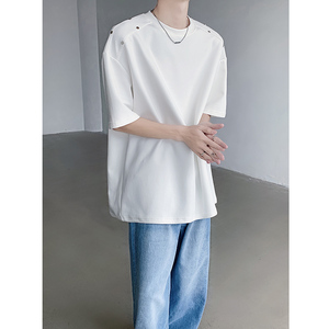 黑色小众高级铆钉短袖T恤男宽松夏季痞帅上衣B289-H2218-P58图片