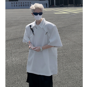 金属皮带扣设计感垫肩POLO衫高级短袖男T桖潮B289-H86050-P78