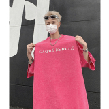 美式复古水洗做旧金属感字母印花宽松短袖T恤男女半袖-H86049-P40，男装T恤，电商B289