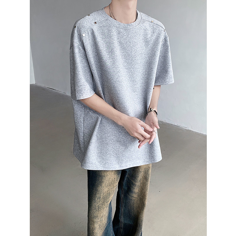 黑色小众高级铆钉短袖T恤男宽松夏季痞帅上衣B289-H2218-P58,男装T恤,电商B289