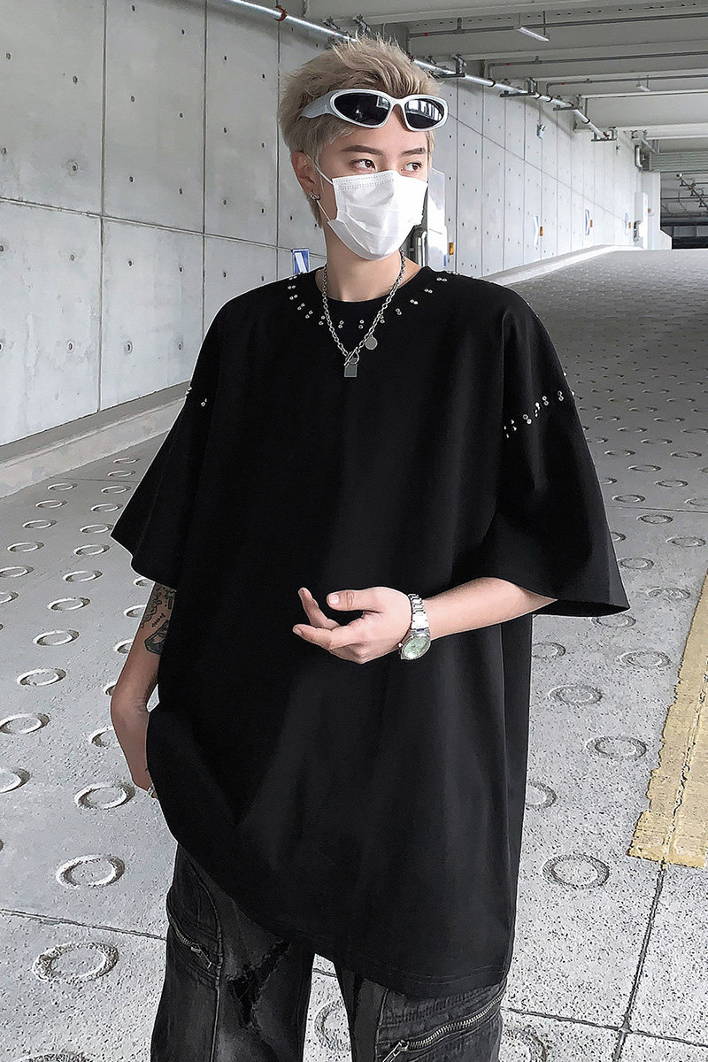 240克重磅美式高街珋钉短袖T恤男针织衫半袖体恤上衣-H86045-P68,男装T恤,电商B289