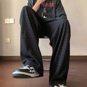 高级感冰丝提花裤子男士潮牌宽松直筒阔腿拖地休闲长裤-K326-P45图片