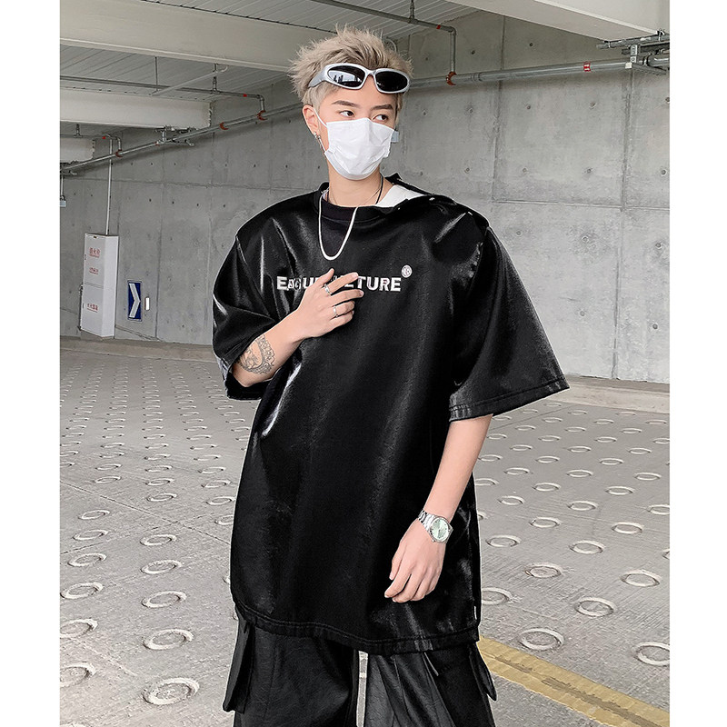 流光垫肩短袖金属纽扣设计感T恤立体印花半袖上衣B289-H86041-P68,男装T恤,电商B289