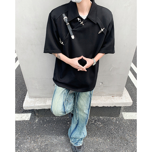 美式金属皮带扣设计感垫肩POLO衫高级短袖男T桖潮B289-H86050-P78图片