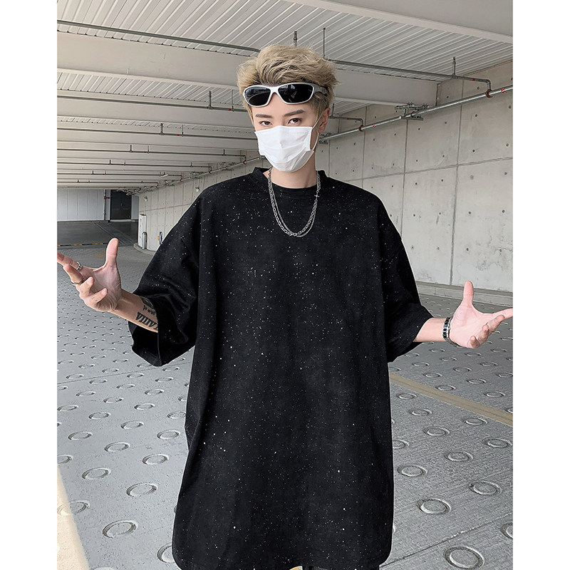 重磅满天星亮片水洗做旧短袖T恤男夏季网红半袖B289-H86037-P48图片
