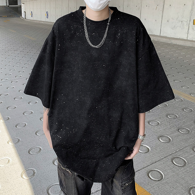 重磅满天星亮片水洗做旧短袖T恤男夏季网红半袖B289-H86037-P48,男装T恤,电商B289