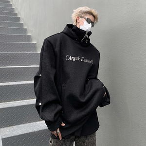 亮片设计感金属立体印花垫肩宽松双层高领连帽卫衣B289-WY088-P98图片