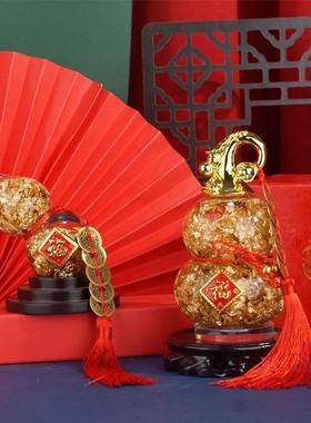 新品金箔水晶聚宝盆福袋葫芦元宝 招财摆件工艺品寺宗庙台湾 跨境