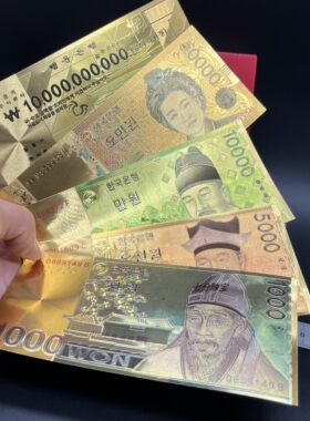 仿金箔韩元纪念币金钞外国货币