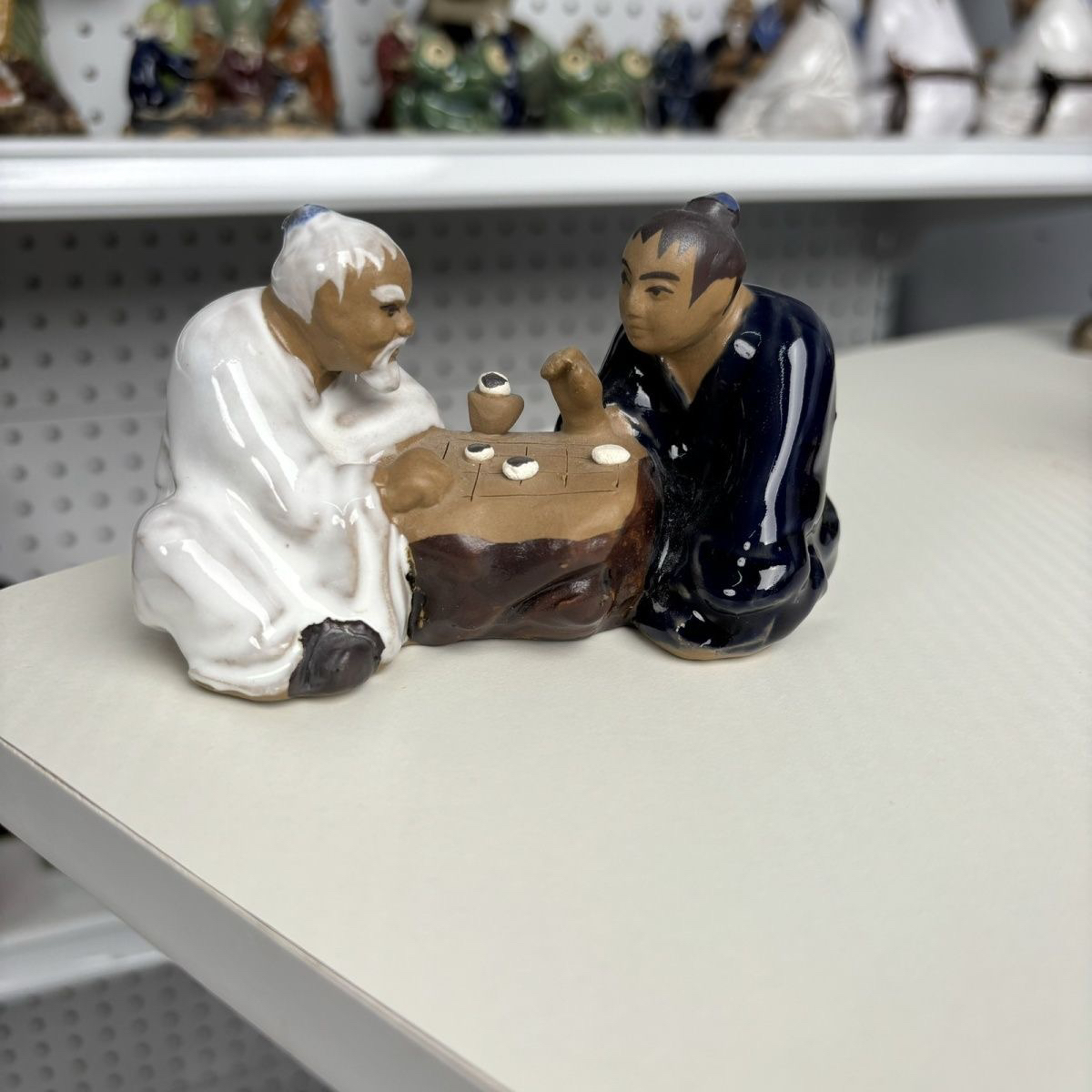 11厘米长对棋盆景摆件人物下棋鱼缸造景摆件水族假山装饰品微景观