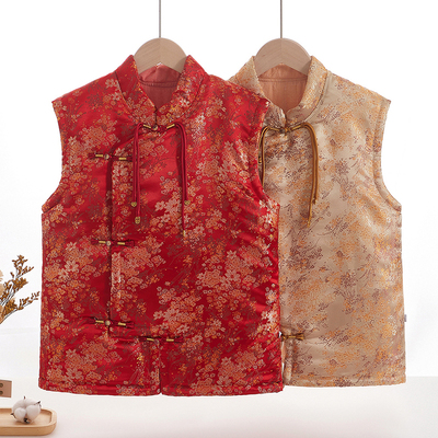 棉花咏斜襟织锦盘扣棉花马甲