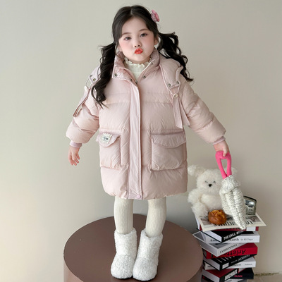 女童羽绒服2024新款冬季白鸭绒外套中长款洋气时髦加厚冬装