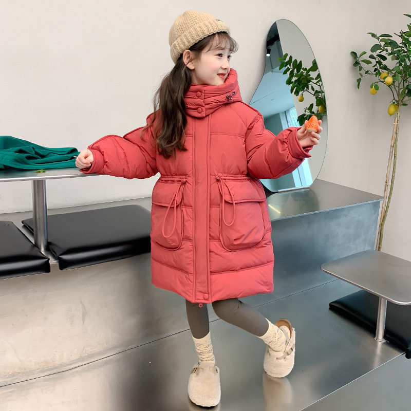 女童冬装棉服2025新款洋气中长款棉衣外套冬季儿童羽绒棉袄红色