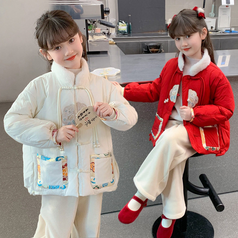 女童红色羽绒服冬装2025新款儿童加厚外套冬季中大童新年装拜年服