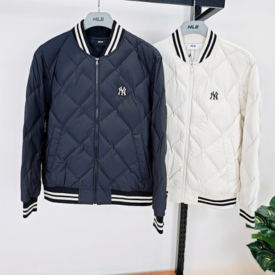 MLB羽绒服男女25冬新款NY小标菱格运动棒球服棉羽外套 3ADJV0156