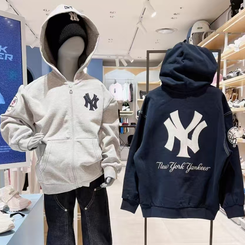 MLB儿童25秋冬款外套男女童时尚撞色缝线后加绒连帽衫7AHDB1356