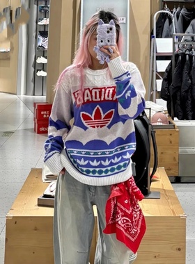 阿迪达斯 三叶草 男女毛衣2025新款LOGO休闲卫衣 JL8367 JL8366