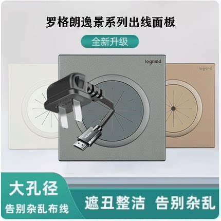TCL罗格朗逸景插座出线孔空白面板开孔穿线面板带防尘橡胶护线圈