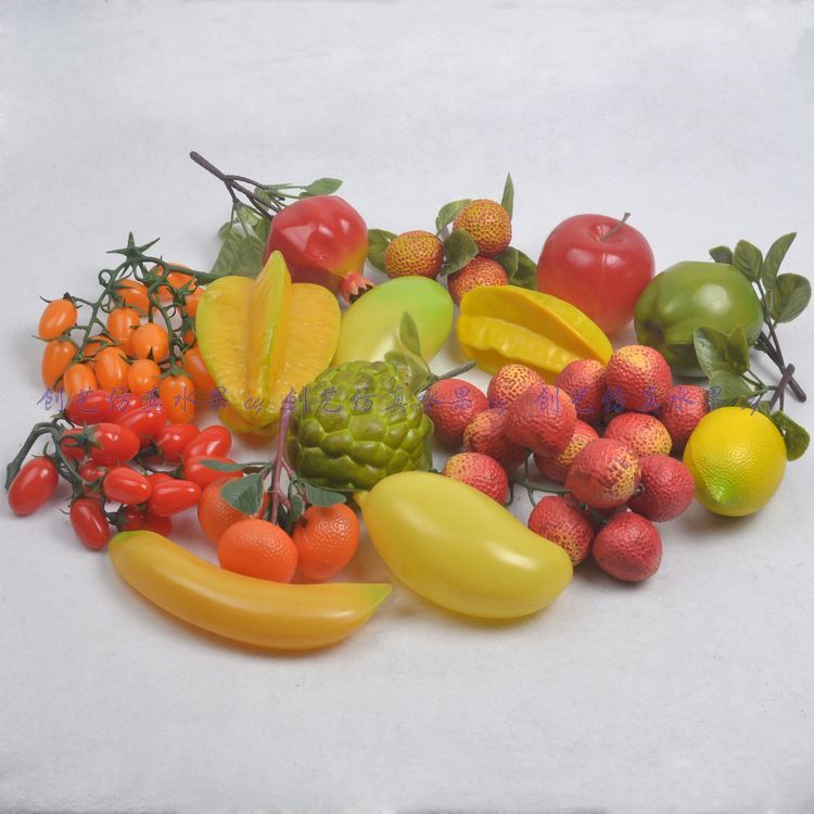 仿真水果假蔬菜塑料桔子樱桃番荔枝串苹果香蕉柠檬石榴杨桃圣女果
