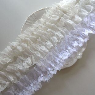 3cm白色双边法式弹力褶木耳蕾丝边洛丽塔娃衣项链洋装领袖口辅料