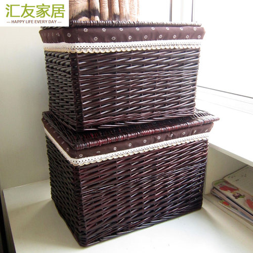 桌面带盖脏衣篮餐厅藤编收纳筐