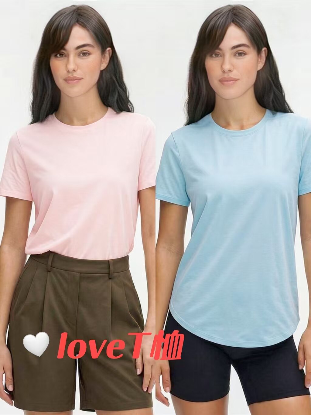 L*U原版面料专柜同款LOVE t恤棉圆弧上衣瑜伽正肩显瘦短袖女夏