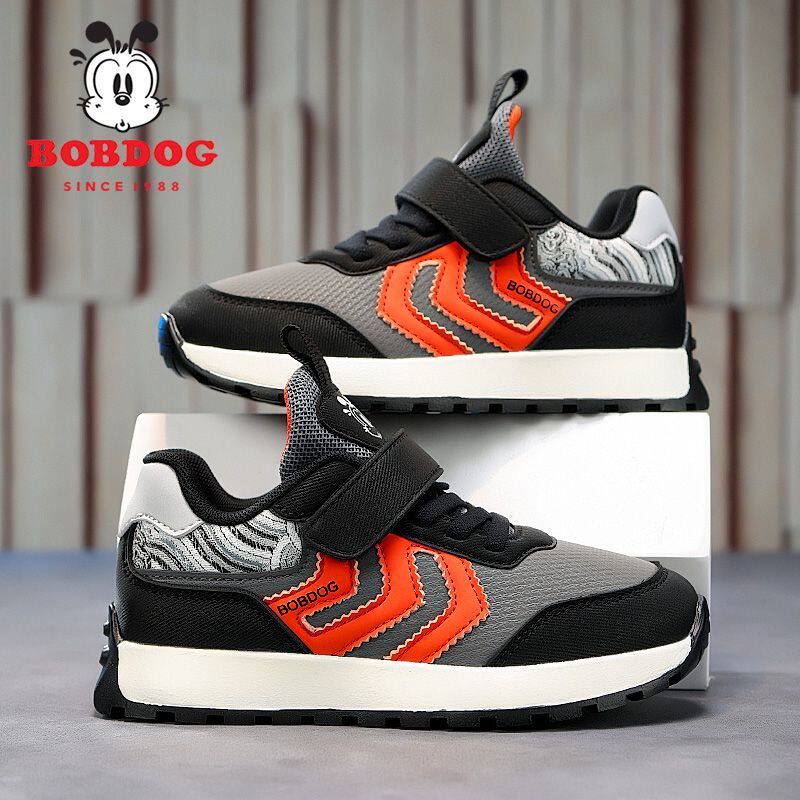 巴布豆儿童网面运动鞋2025秋冬季皮面男童旅游鞋女孩休闲鞋透气