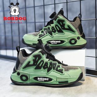 巴布豆儿童网面运动鞋2025秋冬季皮面男童旅游鞋女孩休闲鞋透气