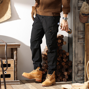 工装裤男2024新款时尚日系休闲裤多袋宽松拉链束脚长裤子男春秋季