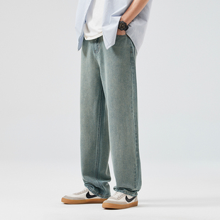 星空纹牛仔裤子男春夏款宽松阔腿潮流直筒蓝色加肥休闲长裤青年潮