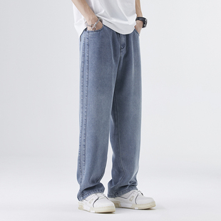 薄款休闲裤子男春夏款莱赛牛仔长裤宽松直筒休闲透气青年胖子大码