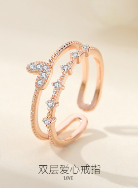S925纯银戒指女高级感爱心双层轻奢纯银戒指女高级感韩版食指戒