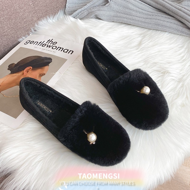 T26惠东易鑫达毛毛鞋2025秋冬加绒大码女鞋懒人居家棉鞋韩版平跟