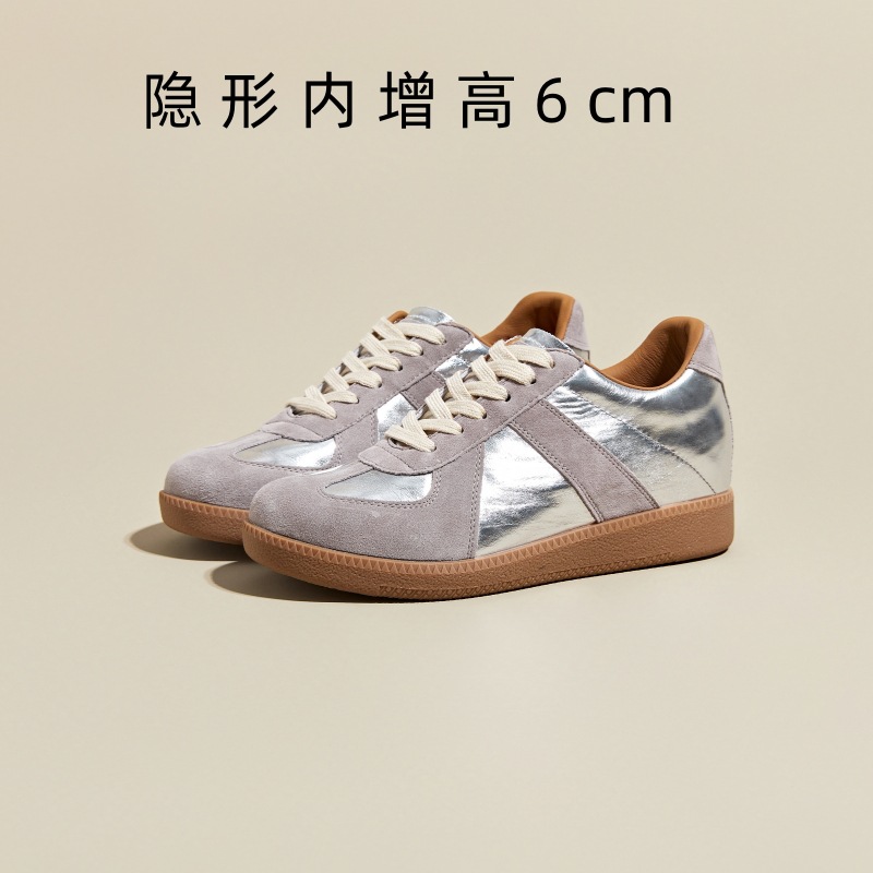 内增高厚底银色德训鞋女2025夏新款运动休闲女鞋时尚超火百搭板鞋