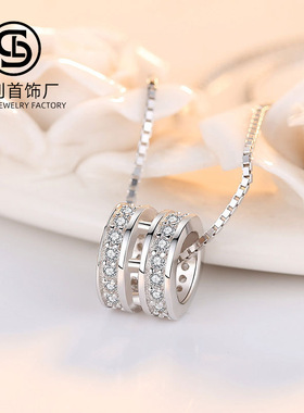 夏秋S925小蛮腰纯银项链女式潮时尚网红个性简约项饰几何圆形饰品