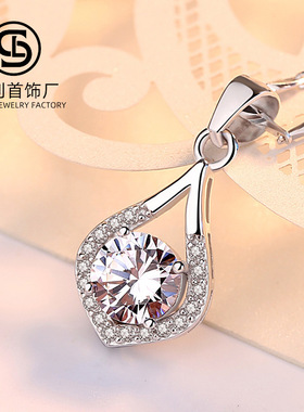 天使眼泪吊坠女足银S999简约水滴项链单吊坠小天使水滴圆形批发