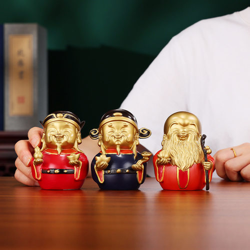 彩铜福禄寿三星摆件 家居办公室国潮人物桌面工艺品中式摆设礼物