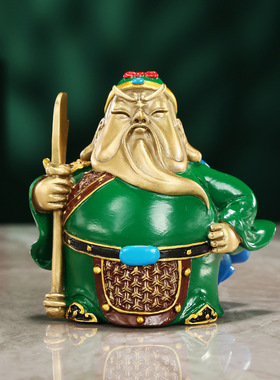 彩铜关公摆件 家居办公室武财神关二爷工艺品桌面迷你小佛像