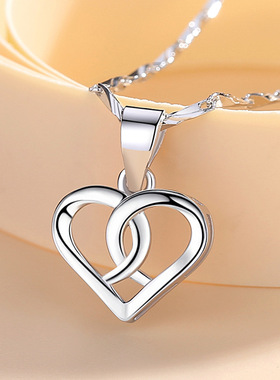 盛利s999纯银心形项链女韩版时尚爱心交织吊坠纯银项饰厂家直销