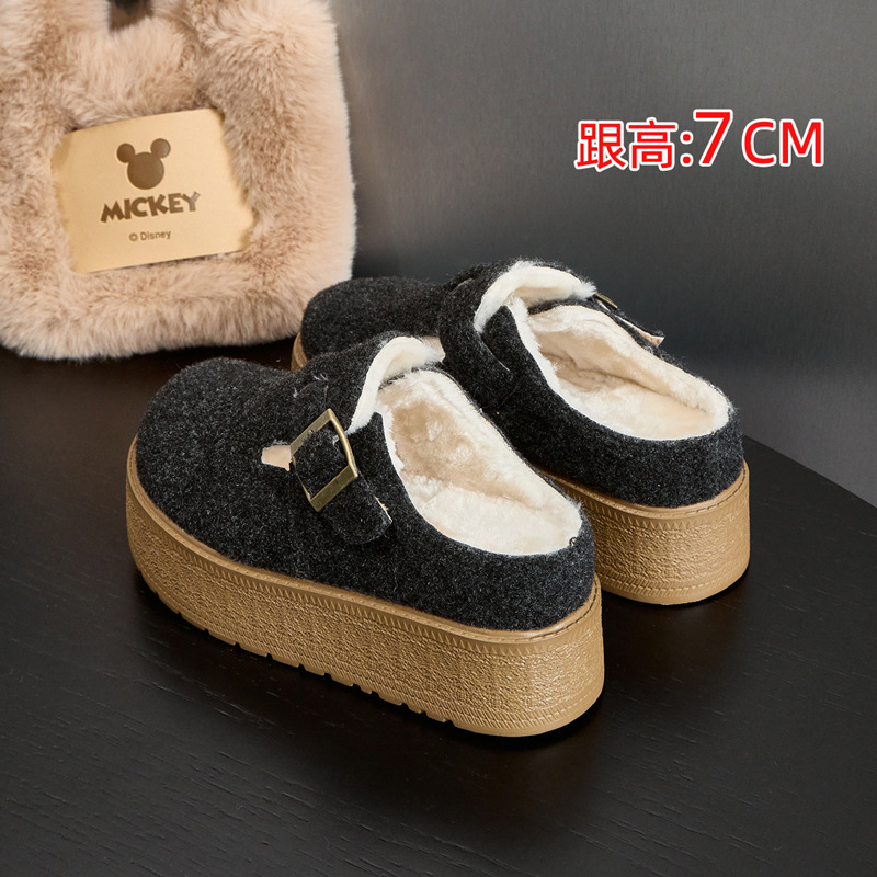 棉拖鞋加绒冬季厚底勃肯鞋2024新款懒人博肯棉鞋一脚蹬矮个子