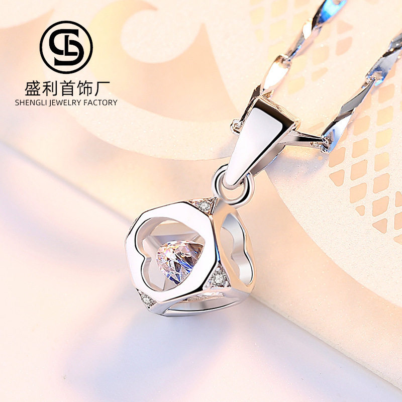 足银999爱情魔方项链女环形设计感锁骨链立体吊坠日韩风精美饰品