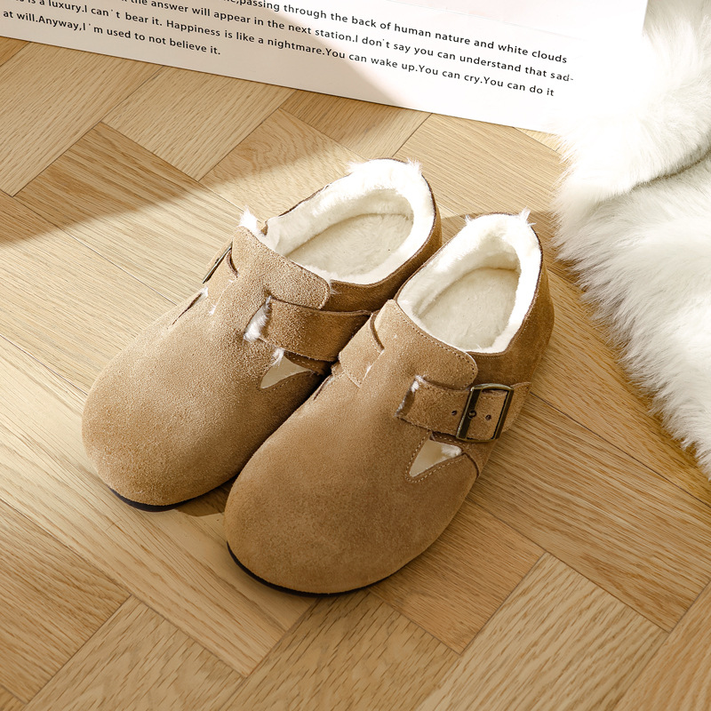 勃肯鞋冬加毛加厚保暖雪地棉鞋踩屎感博肯鞋真皮毛毛鞋外穿加绒