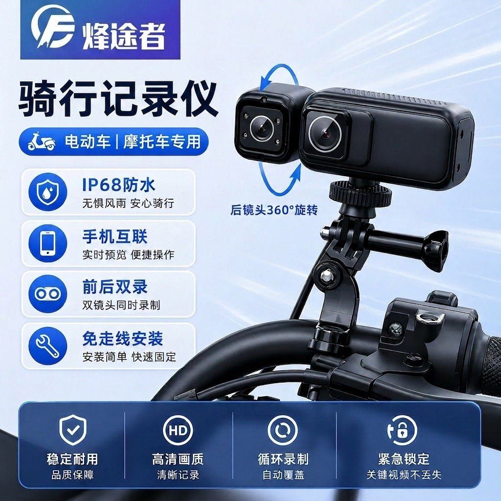跨境新款4K超清双录电动车记录仪 骑行运动相机防水便携式 摩托车