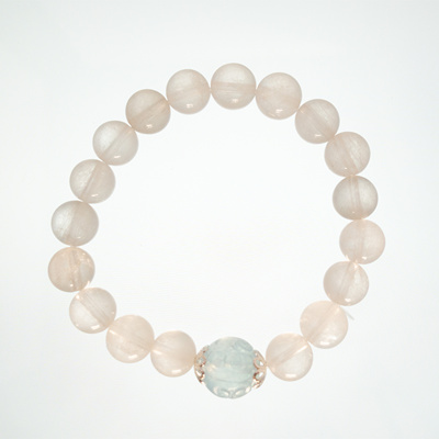 海蓝宝回纹白兔毛圆珠手串