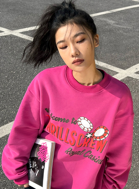 THRILLSCREW 皇家赌场印花圆领加厚宽松卫衣休闲情侣街头套头上衣