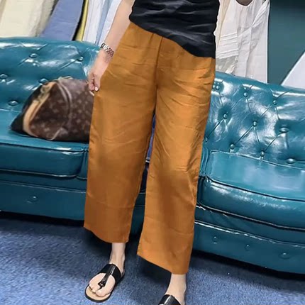 夏季薄款冰丝仿棉麻女士垂感直筒裤时尚宽松休闲九分裤高腰阔腿裤