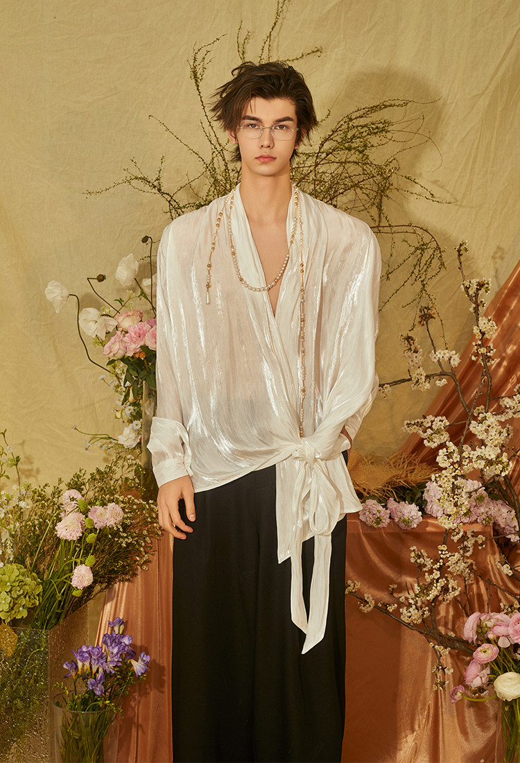 ADD STUDIO 24 S/S 水波缎慵懒法式珠光衬衫