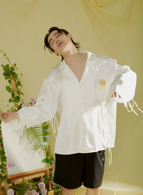 ADD STUDIO 23 S/S “春日来信”醋酸缎面花朵飘带衬衫