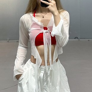 街舞潮牌爵士舞hiphop短款开衫两穿女嘻哈系腰外搭屁帘春夏防晒衣