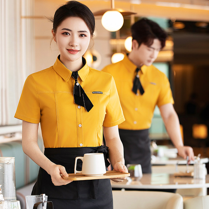 高档西餐厅服务员工作服女款短袖衬衣定制餐饮咖啡酒店奶茶蛋糕店